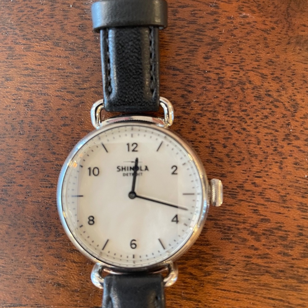 Shinola Canfield Women's Watch - 32 mm - Silver with Black Leather Strap